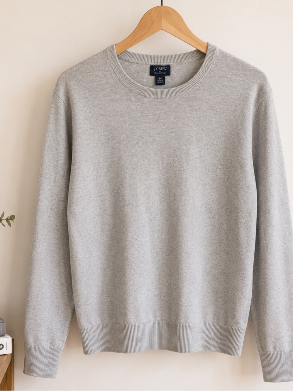 J.Crew 100% Cotton Crewneck Sweater | Light Gray | Medium | Classic Essential